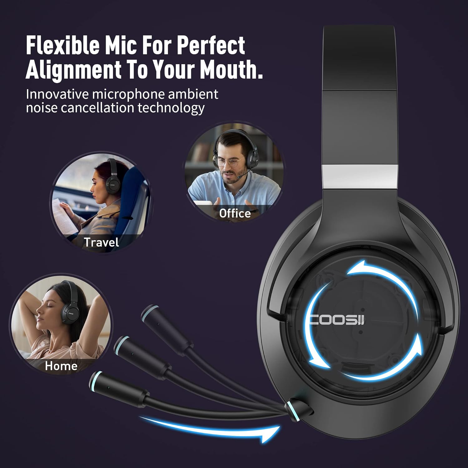 Wireless Bluetooth Headsets with Microphone for Computer, Headphone Foldable Over Ear Soft 40H with Retractable Mic, USB Dongle for PS5 PS4 PC Cellphone Laptop - Image 5