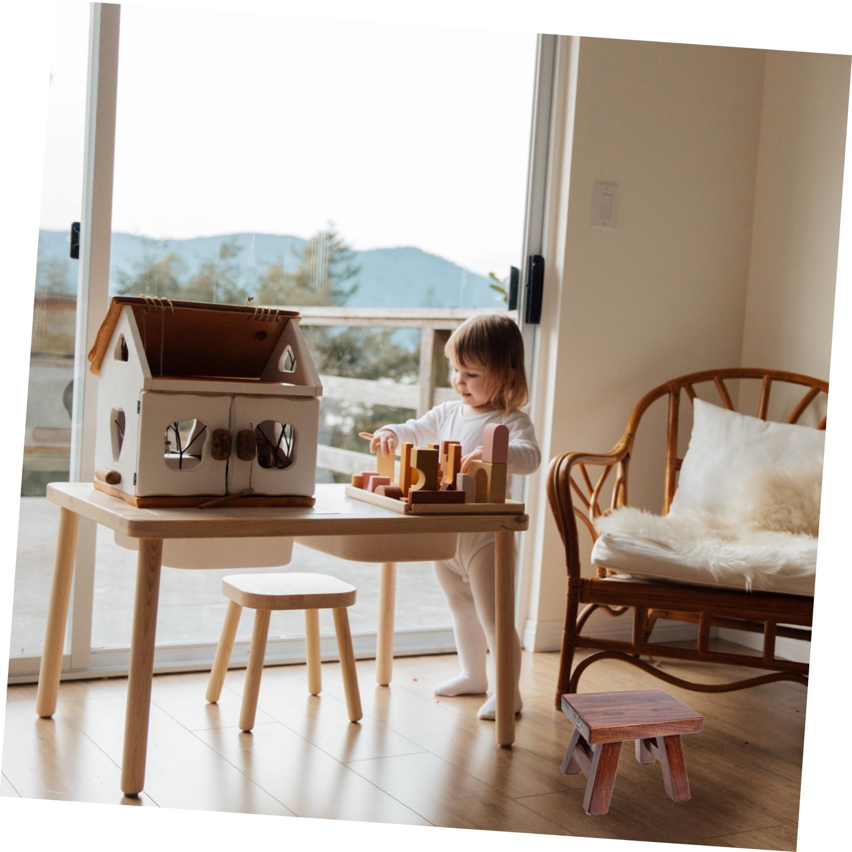 Taburete de Baile para Niños Pequeño Escalón de Madera Maciza Color Café para Uso Doméstico Función para Cambiar Zapatos y Altura Segura