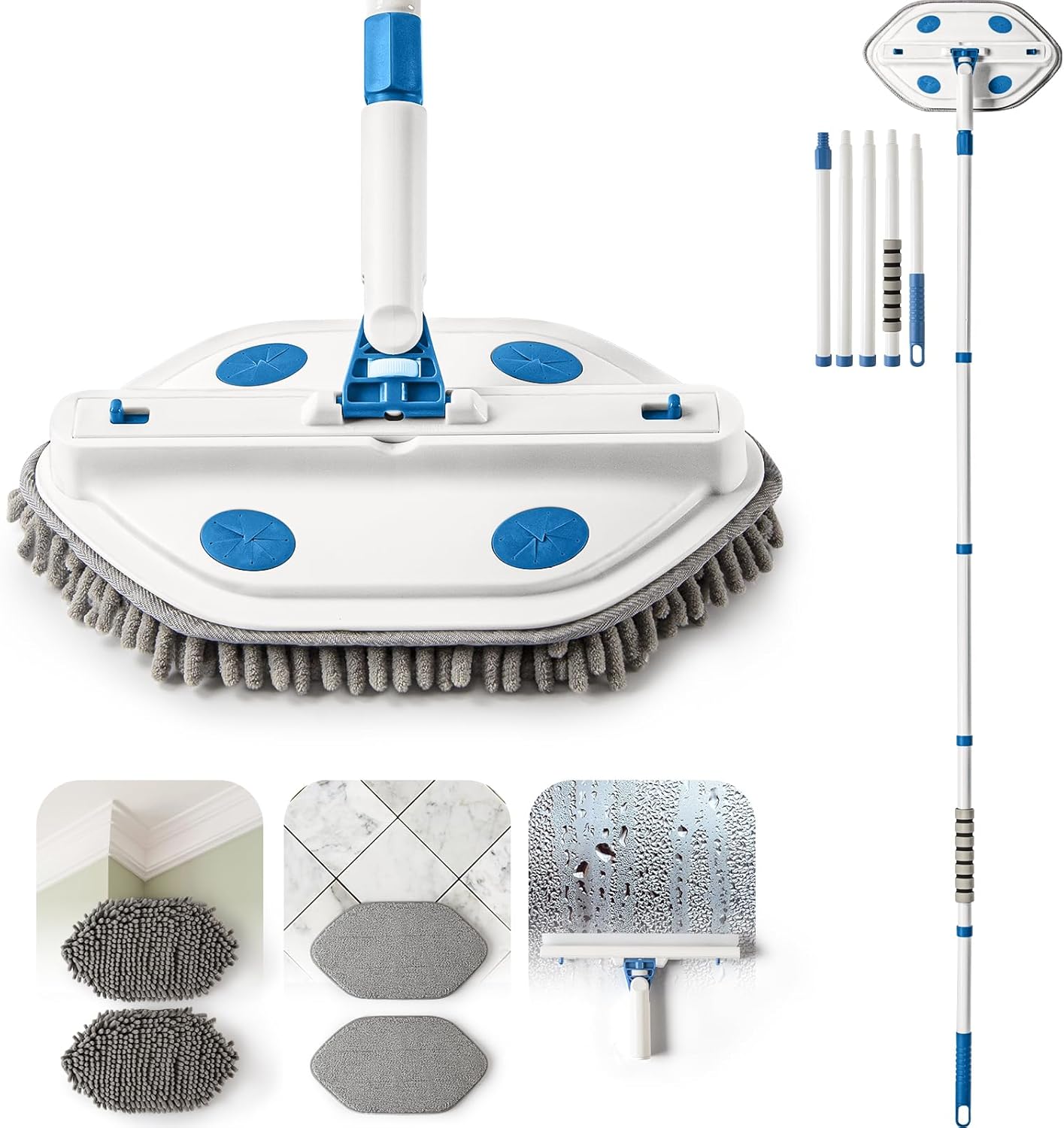 Wall And Skirting Board Cleaner, Mop Tool With 80 Inch Long Handle, 360 Degree Rotation, 3 In 1 Ceiling Cleaning Tool, Duster For Cleaning Painted Walls, Windows