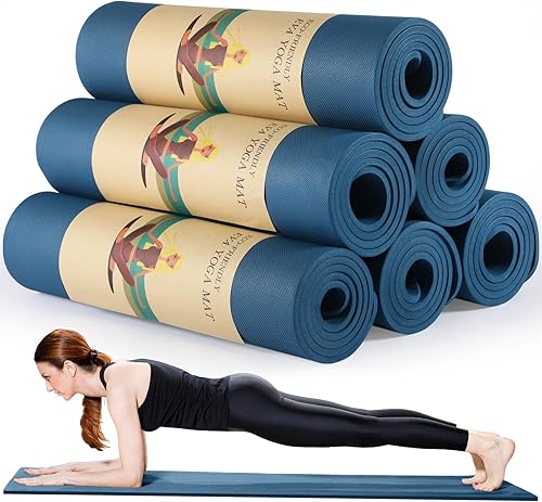 Miniatura 9 de Timgle 6 alfombrillas de yoga de 0.394 in de grosor a granel, 68 x 24 pulgadas, tapete de ejercicio antideslizante resistente al desgarro para azul,