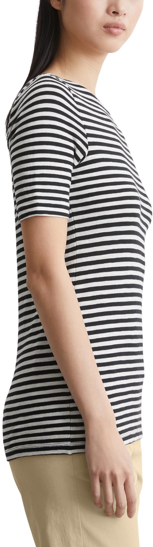 Marc O'Polo Damen T-Shirt mit U-Boot-Ausschnitt gestreift, Mehrfarbig (Multi/Black), XXS – Ansicht 2