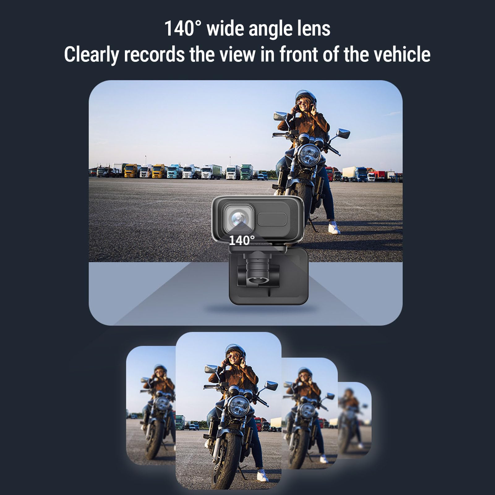 Kamera Samochodowa Motocykla WiFi, Wodoodporny Rejestrator Wideo Jazdy Motocyklem 2K Ultra HD IP65 z 3 Wspornikami, Obsługa 128 GB (karta SD Nie Jest dołączona)