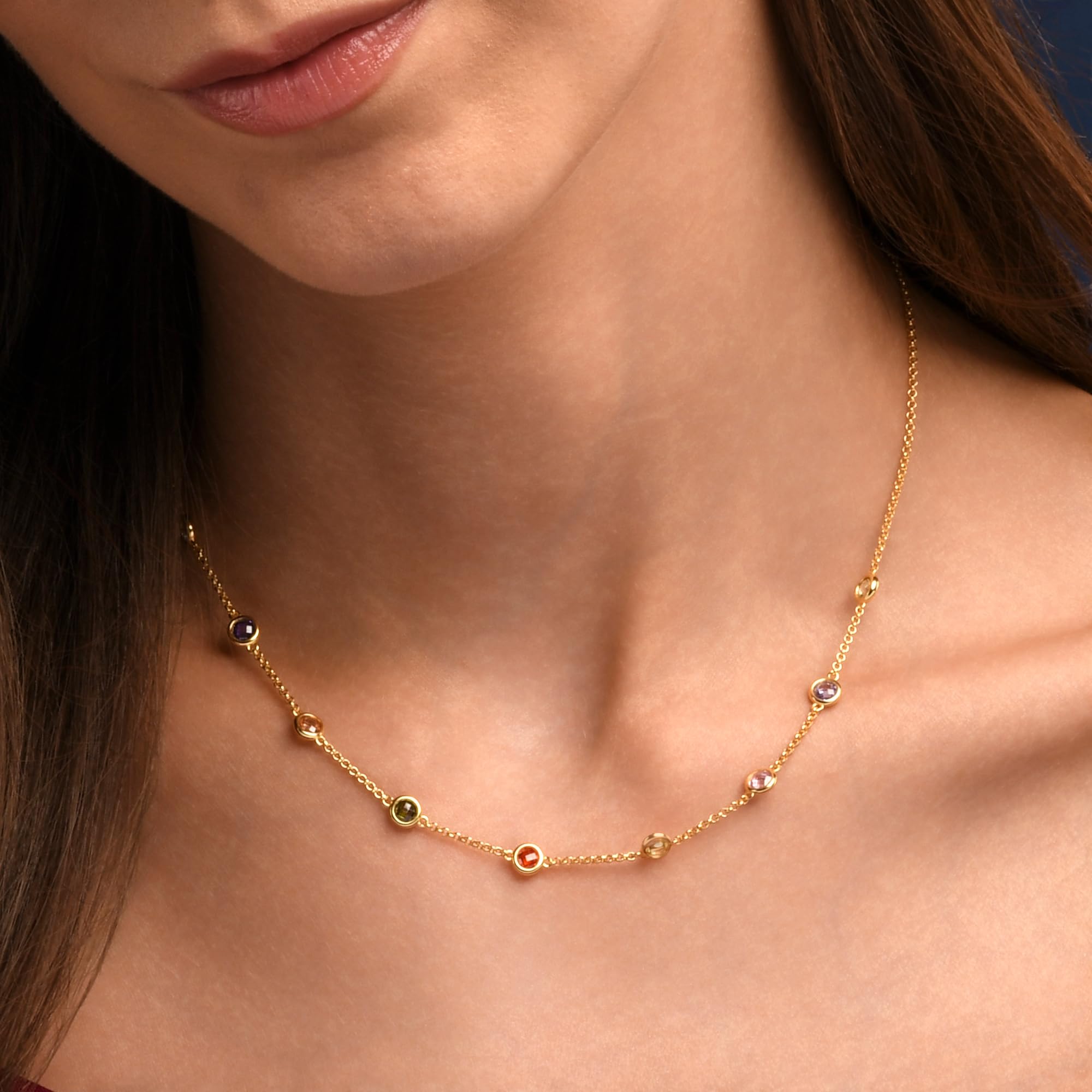 namana Collana Arcobaleno Donna in Argento Sterling 925 con Pietre Colorate – Collana Girocollo con Zirconi Multicolore – Vari Stili con Ciondoli Baguette, Pera o Rotondi – Confezione Regalo Inclusa