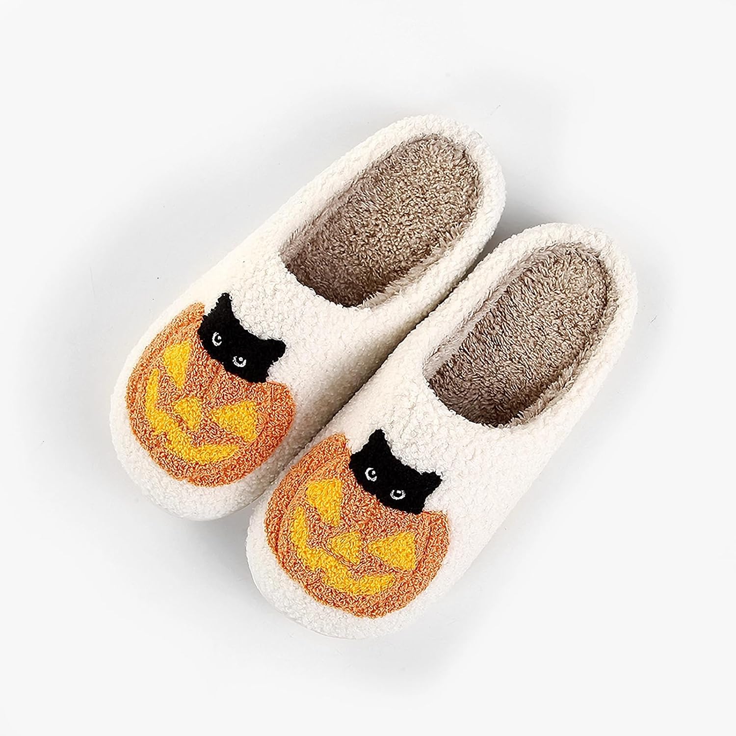 Halloween Pumpkin Slippers for Women Men Spooky Slides Soft Plush Fuzzy House Slippers Indoor Outdoor Shoes