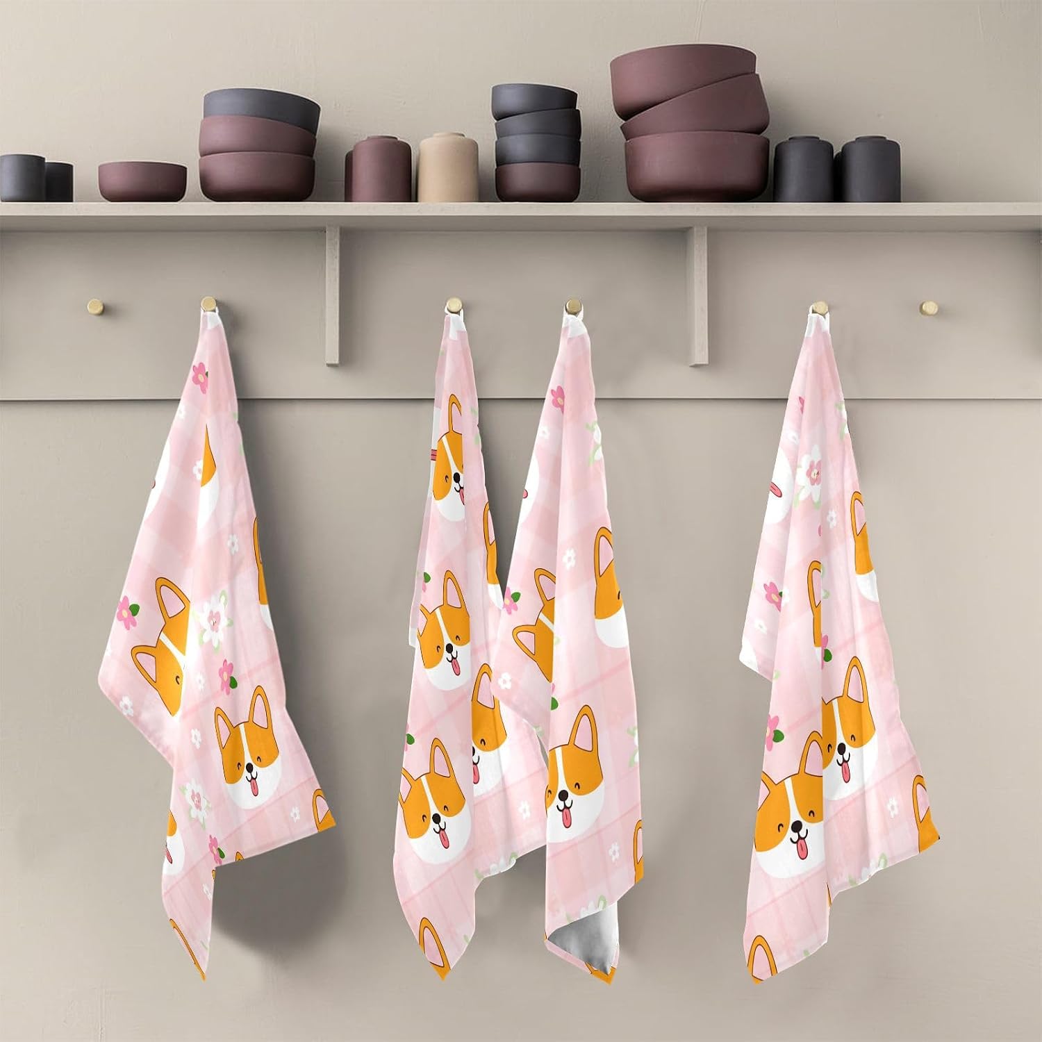 Cute Dogs Kitchen Towels Set of 6, Soft Absorbent Quick Drying and Reusable Dish Towels for Kitchen, Bathroom and Home Decor, 18 x 28 in