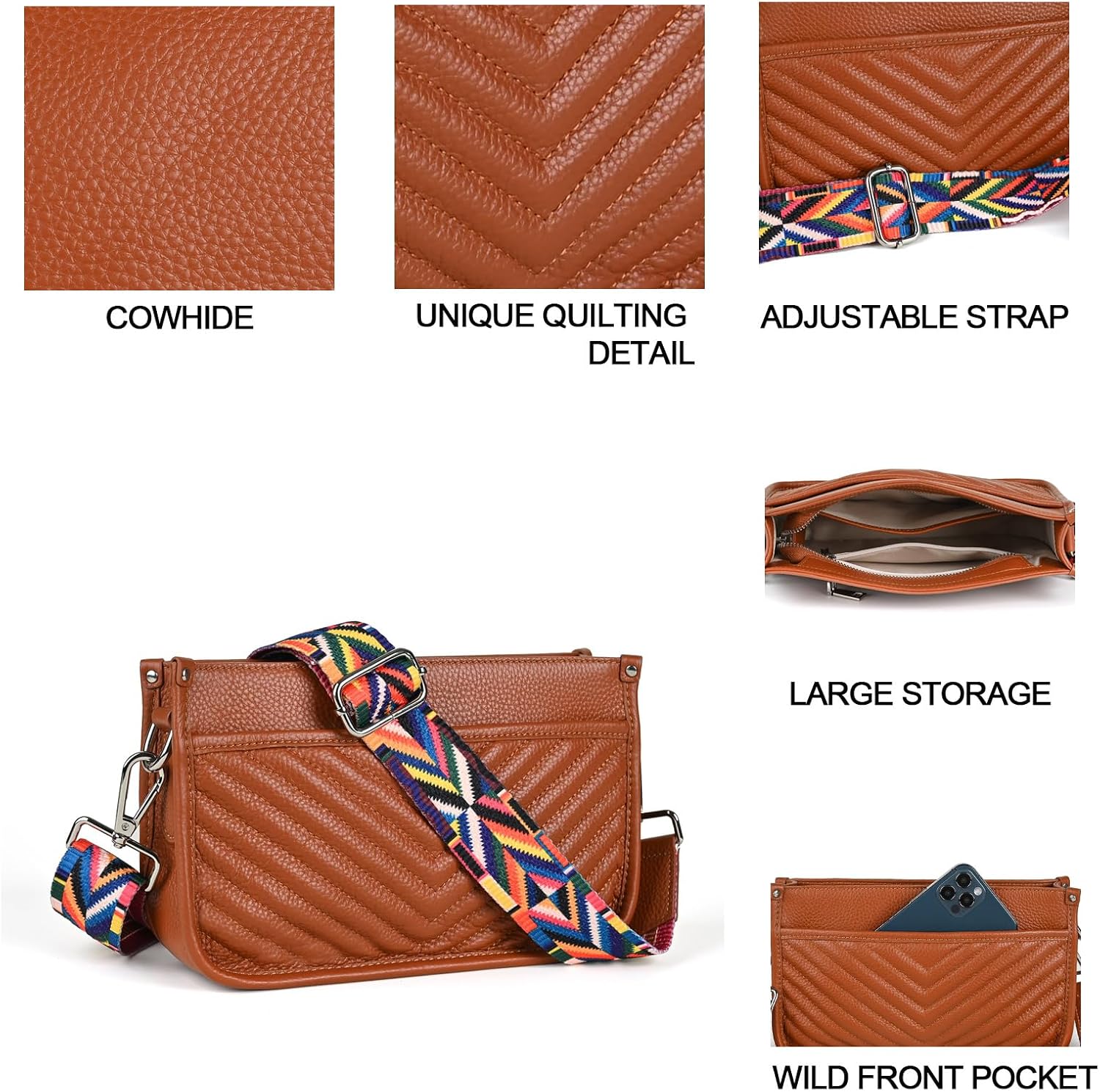 Small Crossbody Bags for Women Trendy Genuine Leather Hobo Handbags Quilted Shoulder Bag Purses with Adjustable Strap