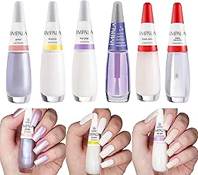 Kit Esmaltes Impala Tons de Branco + Verniz Extra Brilho + Base Seda + Óleo Secante (Kit Completo)