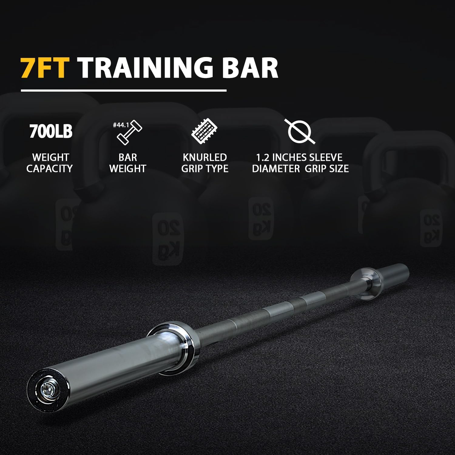 7Ft Barbell Olympic Bars Solid Strength Training Bar Chrome Weight Bar for Strength Training, Weightlifting, and Powerlifting - 2 Inch Diameter, 700 lbs Capacity, Free 2 Spring Collars