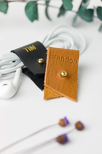 Miniatura 6 de KEYAIIRA - Set of 3 Personalized Leather Cable Cord Holders with Gold Closure - Laptop Charging Cord Keeper, Earbud Wire Organizer Customized
