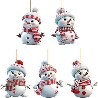 5 Pieces Small 2D Acrylic Snowman Pendant Christmas Tree Craft Set Mini Funny Bag DIY Charm Personalised Gift Accessory for Garden Decoration Key Chain House Wall Party Decoration