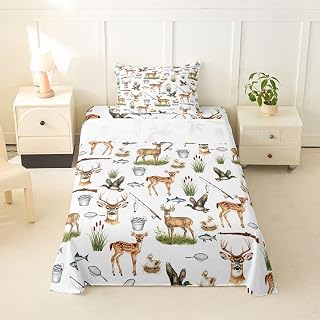 Erosebridal Deer Hunting Bed Sheets Set Twin Rustic Fish Mallard Duck Sheet Set Gear Hunting Nature Sheets Huntertravel Camping Flat Fitted Sheet