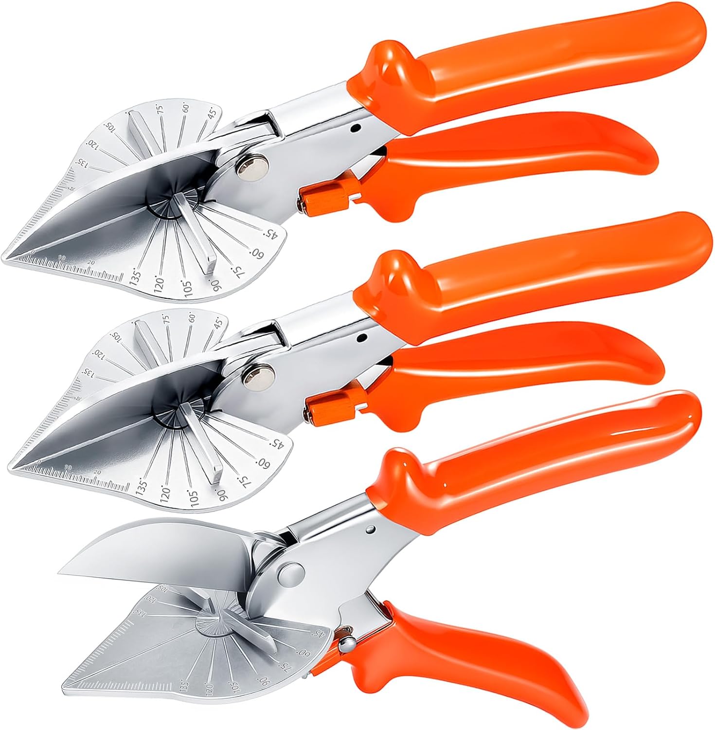 Lothee 3 Pcs Miter Shears for Angular Cutting of Moulding and Trim, Quarter Round Cutting Tool Adjustable at 45 to 135 Degree Multi Angle PVC Miter Shear for Cut Wood, Plastic, PVC