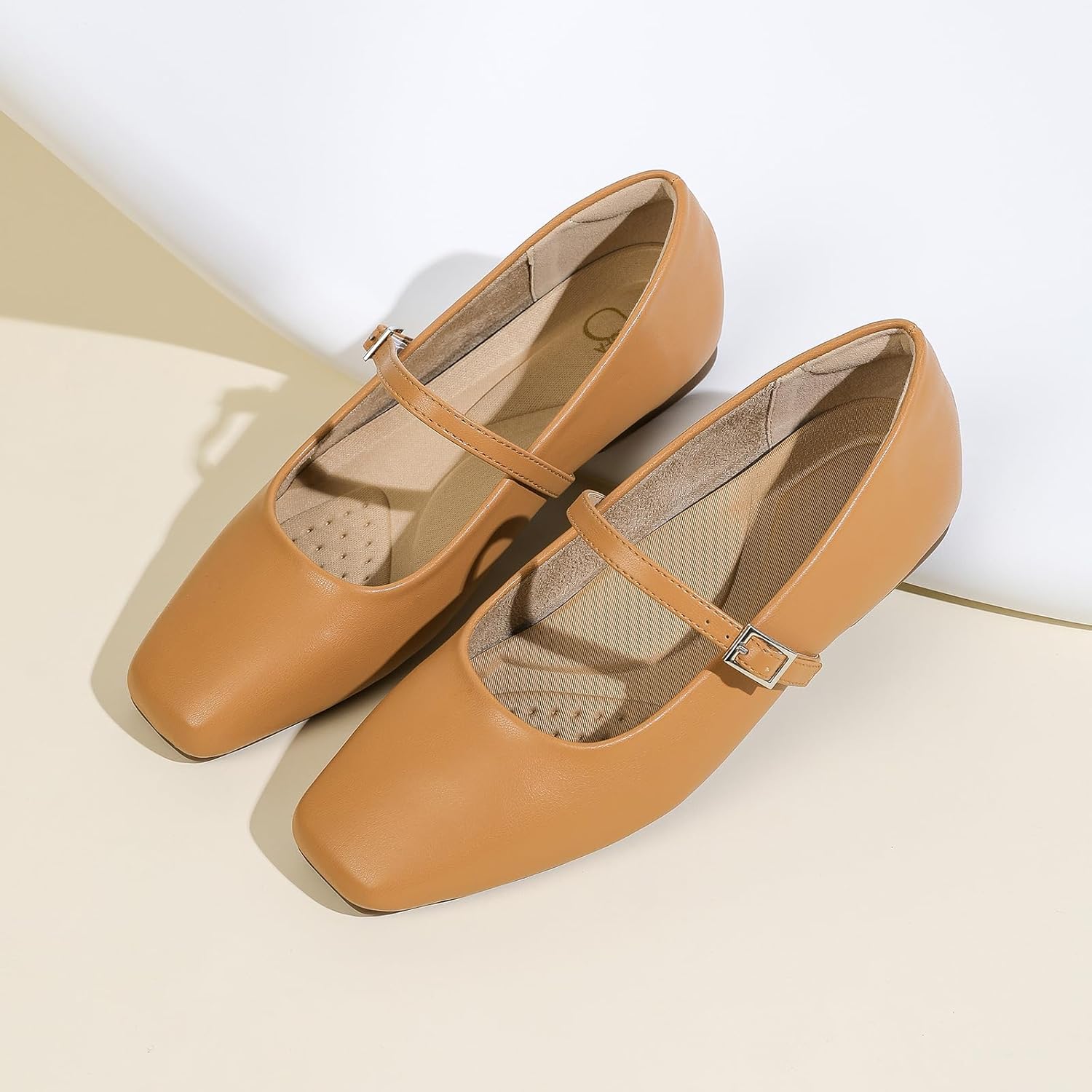 Women's Square Toe Mary Jane Ballet Flats Shoes with Adjustable Strap, Slip On Comfortable Work Flats, Soft Leather Dressy Shoes - Image 4