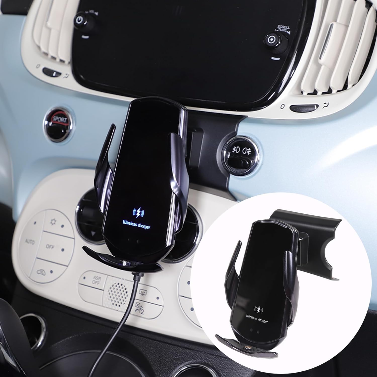 HAPPYHORSE Car Phone Mount Compatible with Fiat 500 2016-2023，Car Center Console Mobile Phone Bracket Phone Holder Phone Mount Mount with Self-Adhesive Base Accessories (Style D)