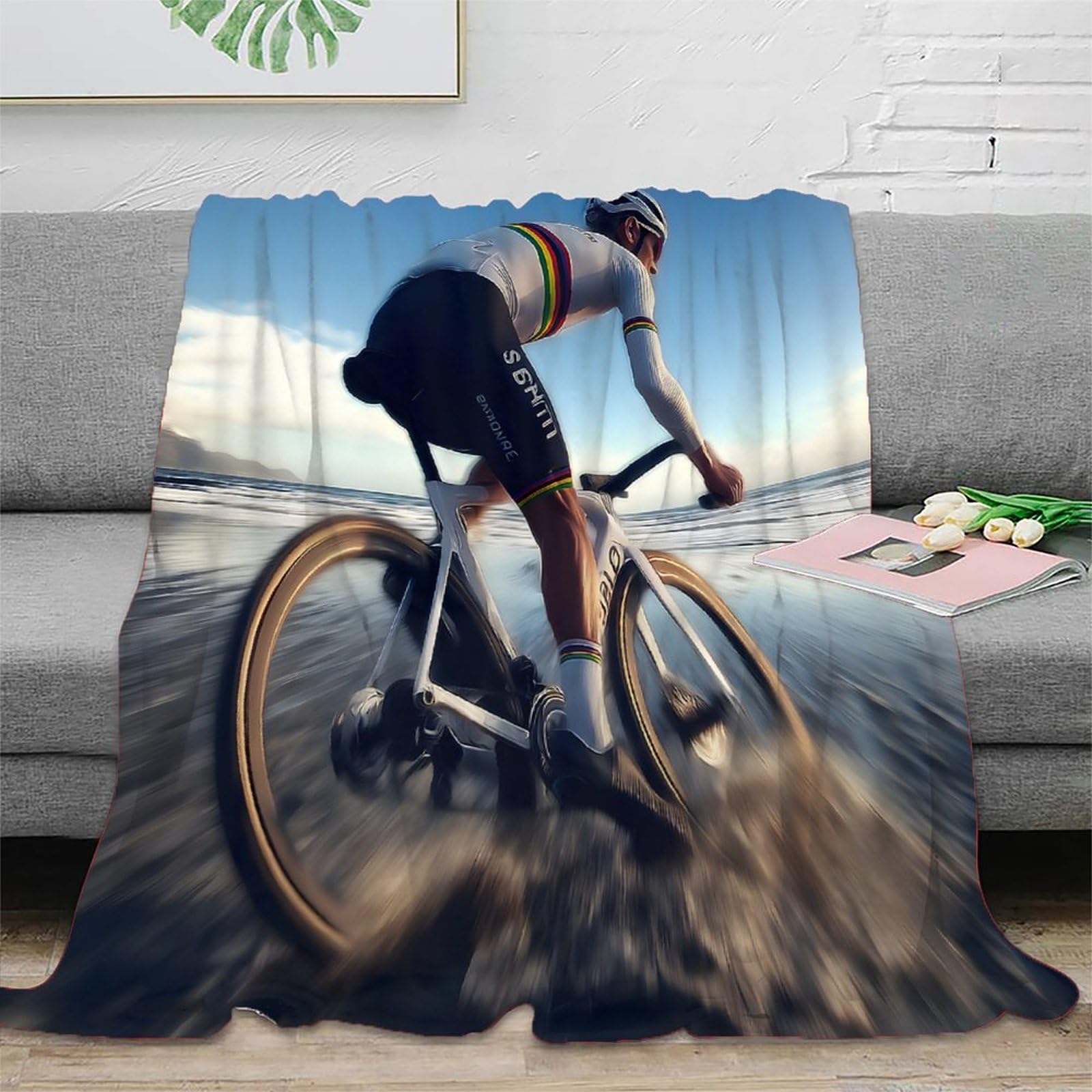 Couverture polaire respirante imprimée 3D cyclisme contre le froid du salon 150x200