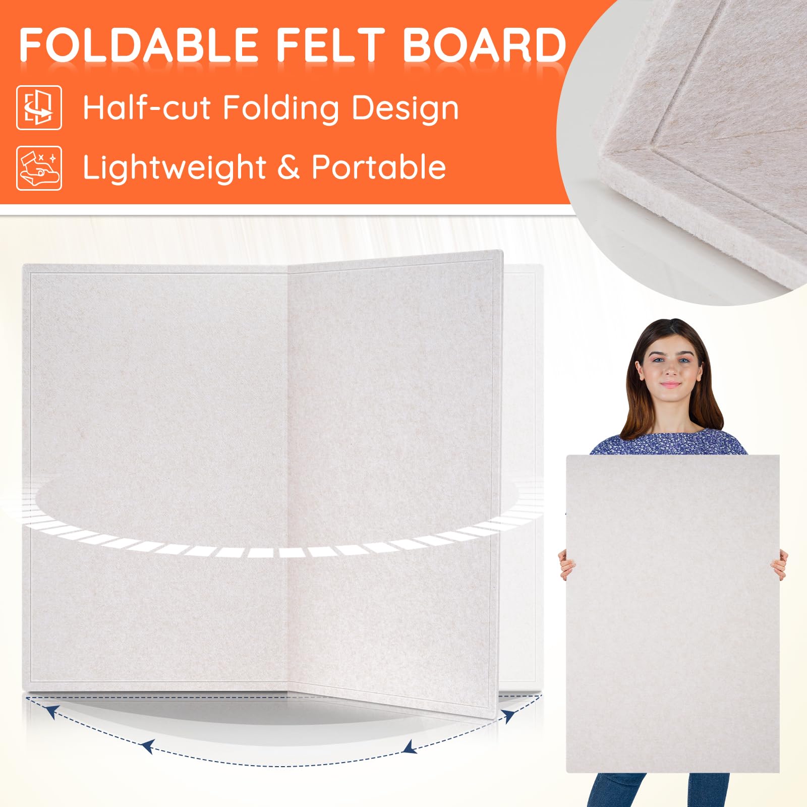 DOLLAR BOSS Große Pinnwand, 121,9 x 91,4 cm, faltbar, Filz, Kork, Beige | Dekorative Pinnwand für die Wand, 122 x 90 cm, für Zuhause, Büro, Schule, mit 20 Pins