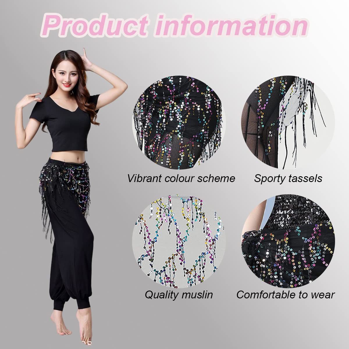 SamHeng Falda con borlas de lentejuelas, faldas de danza del vientre Rave Fringe Hip Bufanda Latin Dance Hula Hip Belt, Glitter Bohemian Skirt para mujeres y niñas Festival Dance Performance