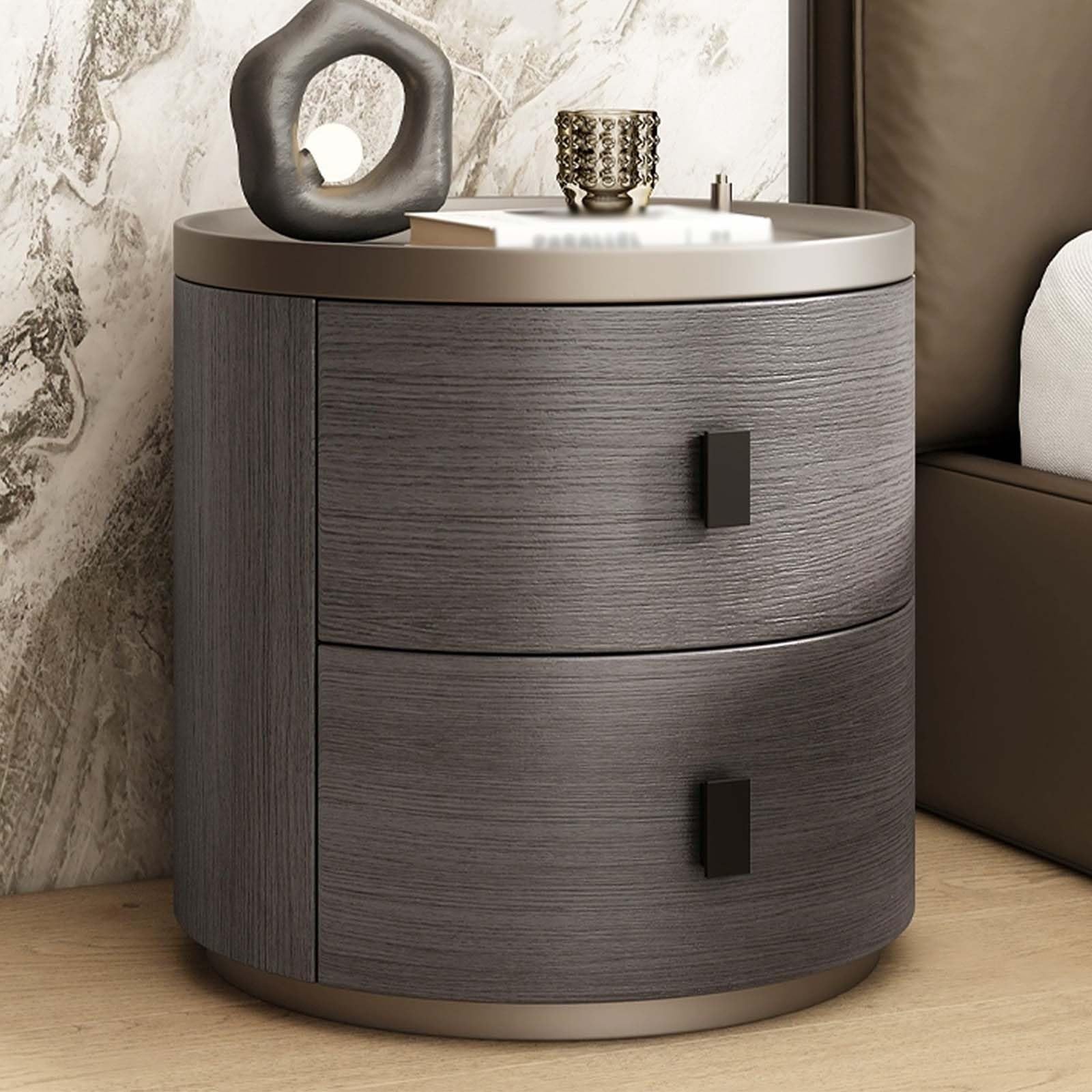Comodino Rotondo, Moderno e Minimalista Comodini con 2 Cassetti | Tavolini Laterali Impermeabili per Camera da Letto, Soggiorno, Studio