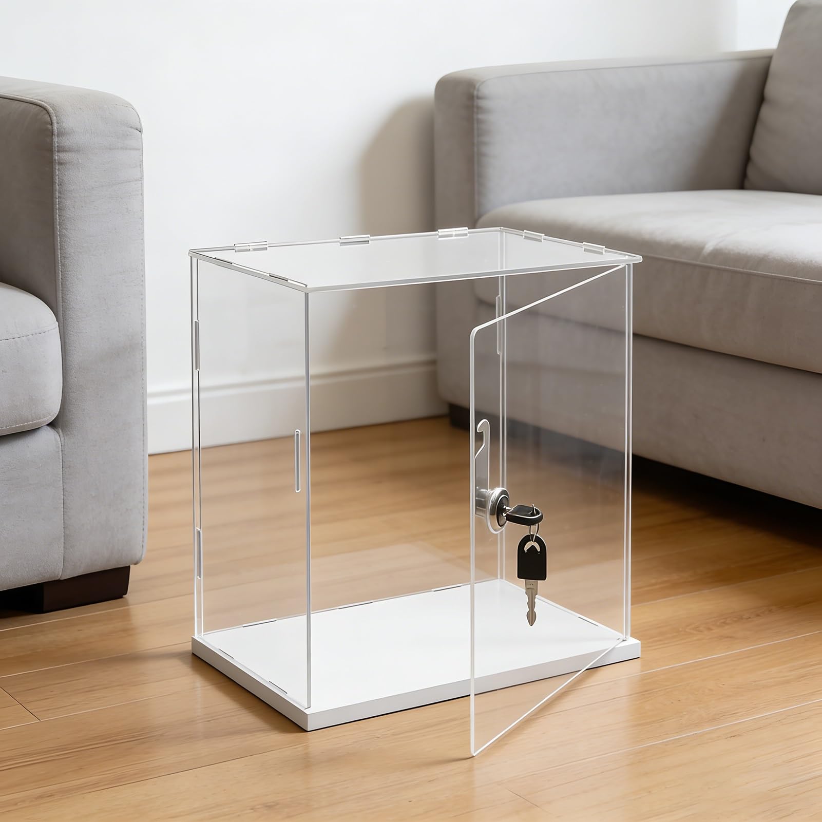 Teca Plexiglass Vetrina Espositiva da 10, 15, 20, 25, 30, 35, 40, 45 cm di Altezza, Vetrina Espositiva in Acrilico Trasparente con Serratura e Chiave, Ampio(15x20xH30cm/6x8x12")