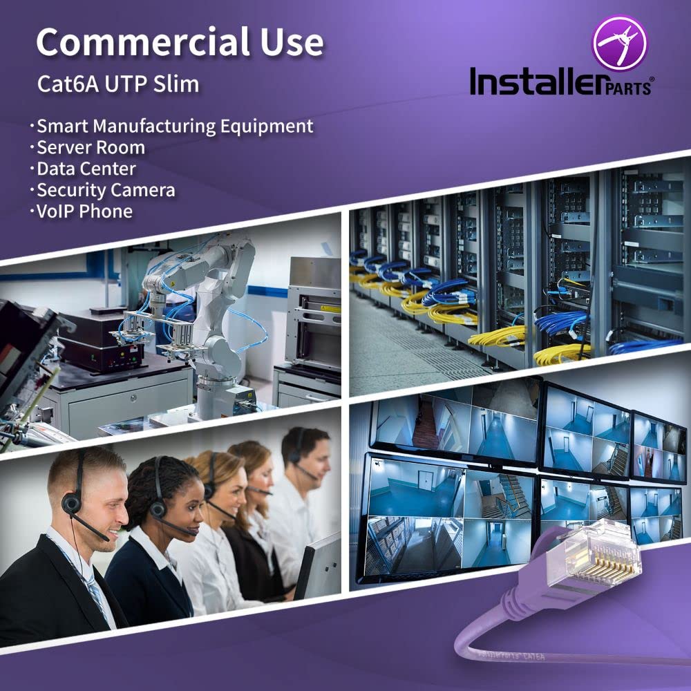 InstallerParts (10 Pack Ethernet Cable CAT6 28AWG Booted Slim Cable 8 FT Purple - Professional Series - 10Gigabit/Sec Network/High Speed Internet Cable, 550MHZ