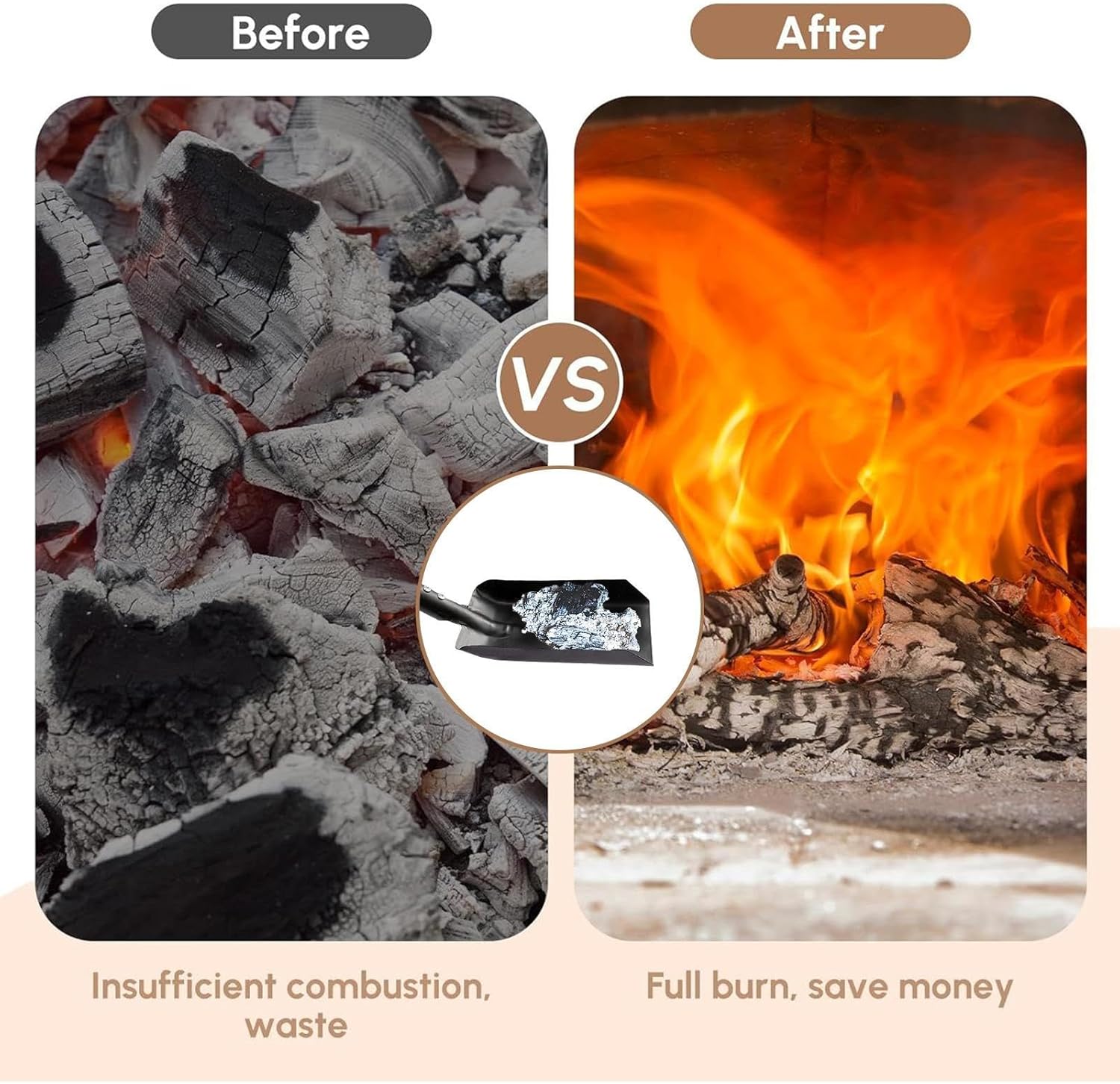 Ash Shovel,Metal Rust-Resistant Heavy Duty Cleaning Tools,Wood Stove Fire Pit Shovel and Brush - for Dust Sweeping Maintenance Outdoor Wood Stove Coal Campfire