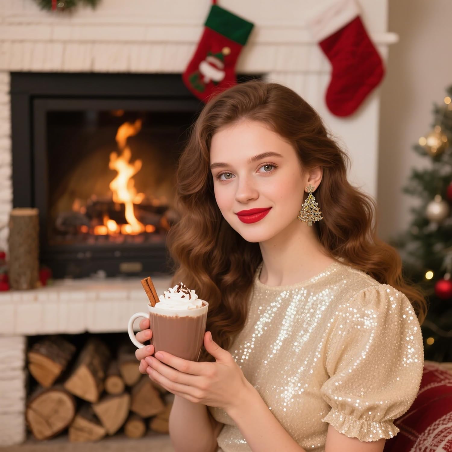 BriLove Christmas Earrings for Women Shiny Rhinestone Star Xmas Tree Drop Dangle Earring Festival Decor Holiday Party Jewelry Gift - Image 2