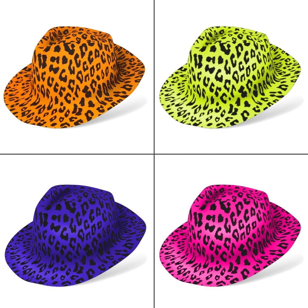 Novelty Place Neon Animal Print Plastic Party Hats, Fedora with Gangster Mafia Style, Blacklight Glow Party Hats(12/24 Pack) - Image 3