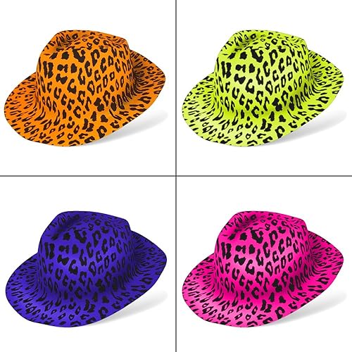 Miniatura 3 de Novelty Place Sombreros de fiesta de plástico con estampado de animales neón, estilo fedora con mafia de gángster, sombreros de fiesta con luz negra