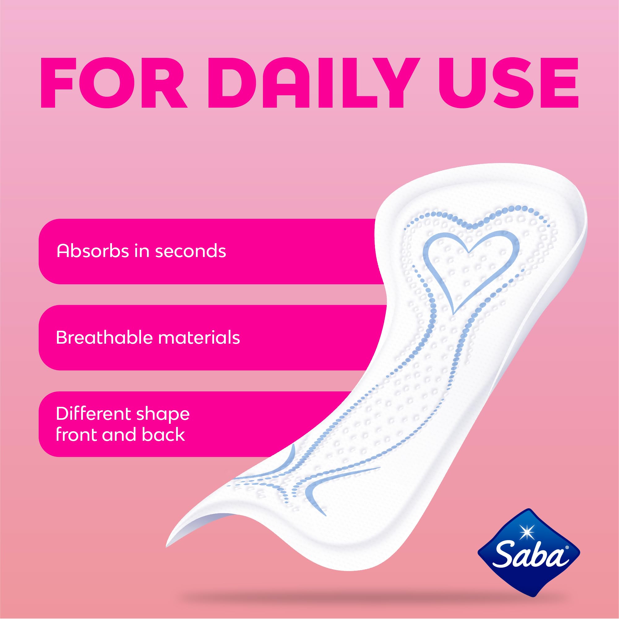 Saba Diarios Long Liners, for Daily use, absorbs in Seconds, Breathable, Feel Fresh and Comfortable All Day with Soft Topsheet, 160 ct