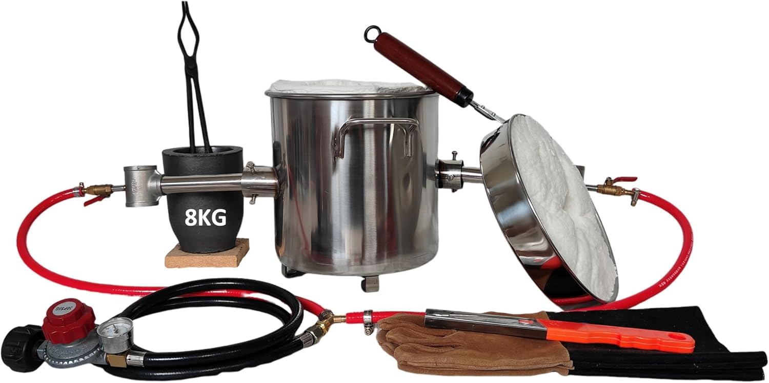LSMIITTH 8KG/17.6lbs Gas Metal Melting Furnace kit 2642°F/1450°C Propane Furnace Dual Burner (Each 100,000 BTU) Foundry Home Kiln Smelting Casting Tools Refining Recycle Gold Silver Copper Aluminium