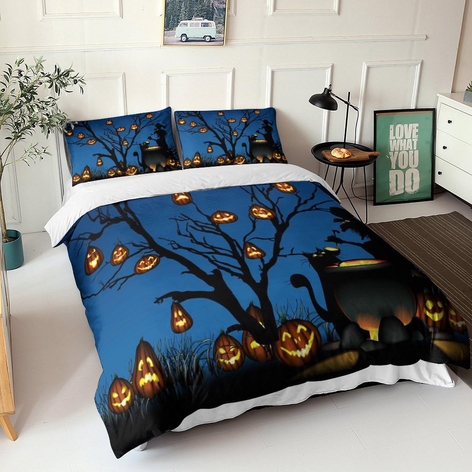 Parure de lit pumpkin lantern en microfibre douce avec housse de couette 3D