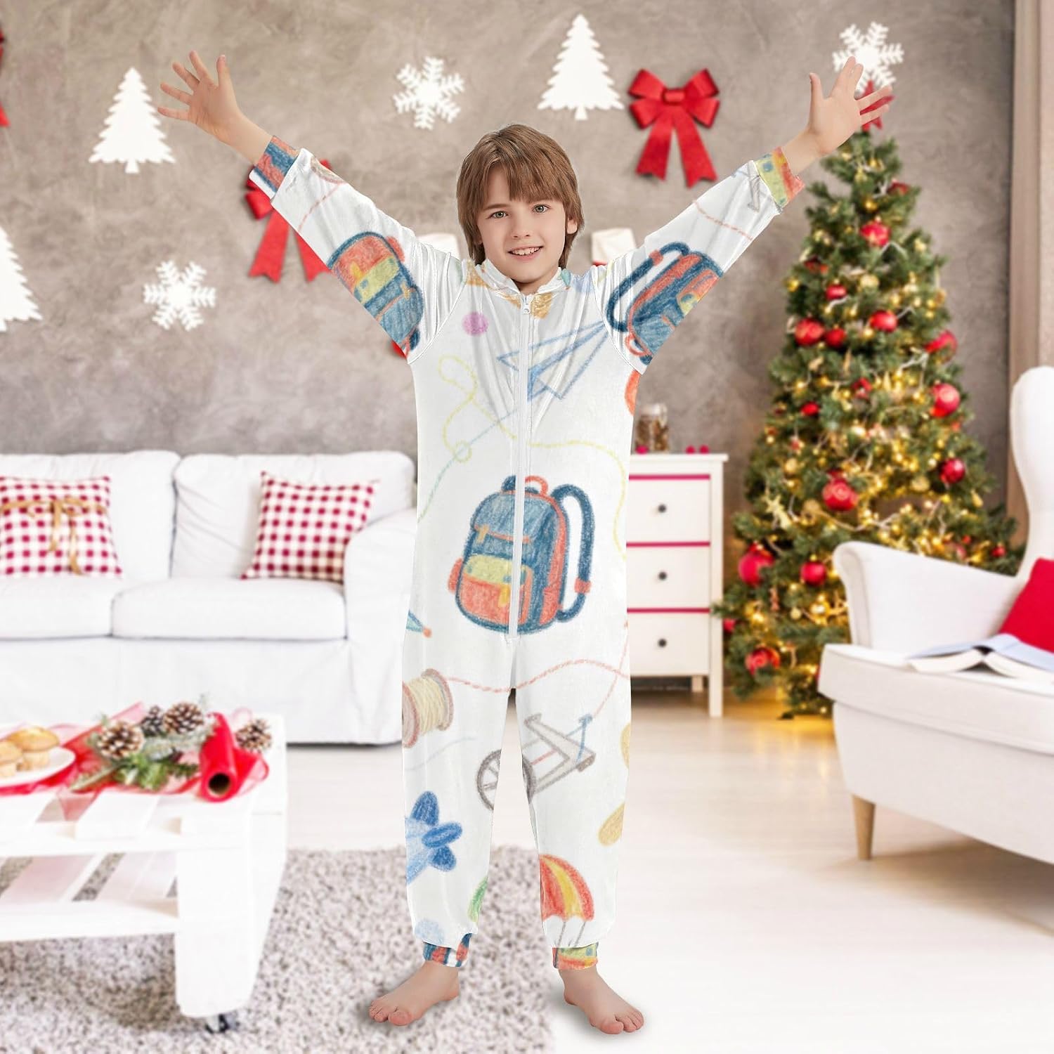 Cartoon Cute Kite Balloon Onesie PajamasSoft Casual Hooded One-Piecing Jumpsuitsfor Parties Sleepovers