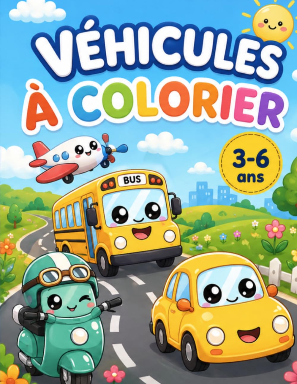 Livre de coloriage véhicules pour enfants de 3 à 6 ans: Coloriages, Voitures, camions, motos, avions