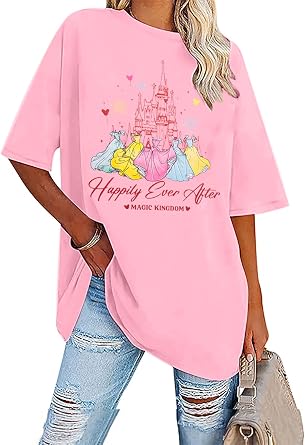 BANGELY Fantastical Shirt Women Cute Embroidered Dreamy Princess T-Shirt Family Vacation Shirt Casual Short Sleeve Tee Top