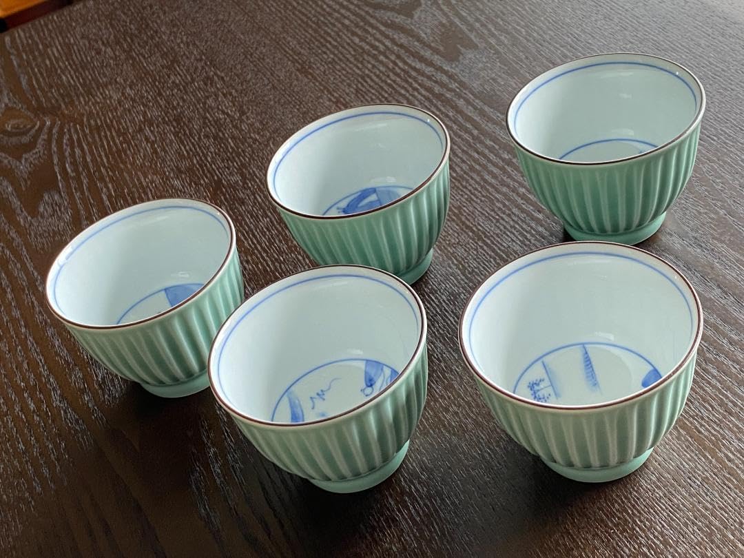 煎茶道 神代タモ碗入＋染付煎茶椀5客セット23 煎茶道 神代タモ碗入＋染