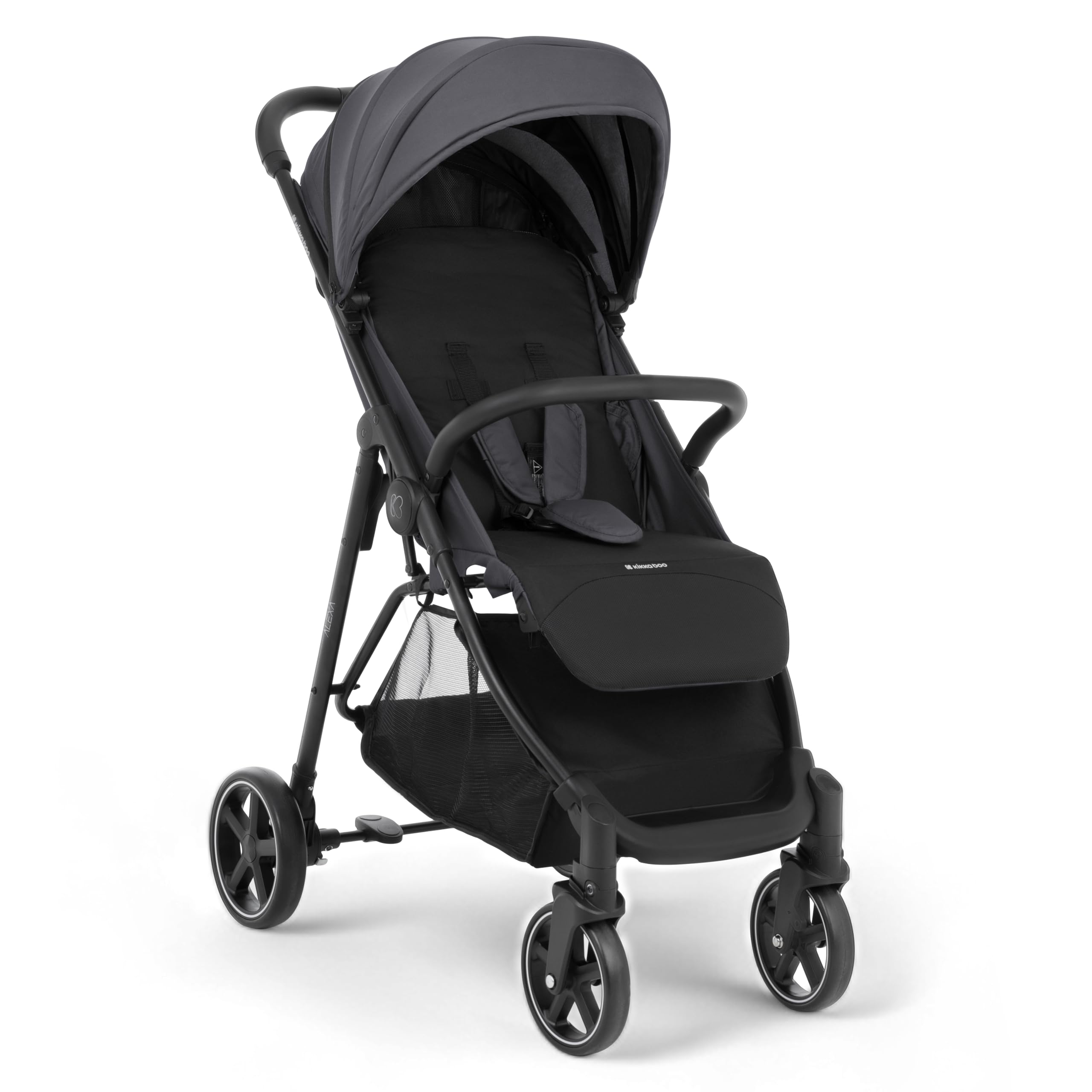 KikkaBoo ALEXA Silla de Paseo Ligera desde Nacimiento hasta 22 kg, Plegado con una Mano, Respaldo Reclinable con Posición Tumbada, Suspensión en Todas las Ruedas, Reposapiés Ajustable, Gris Oscuro