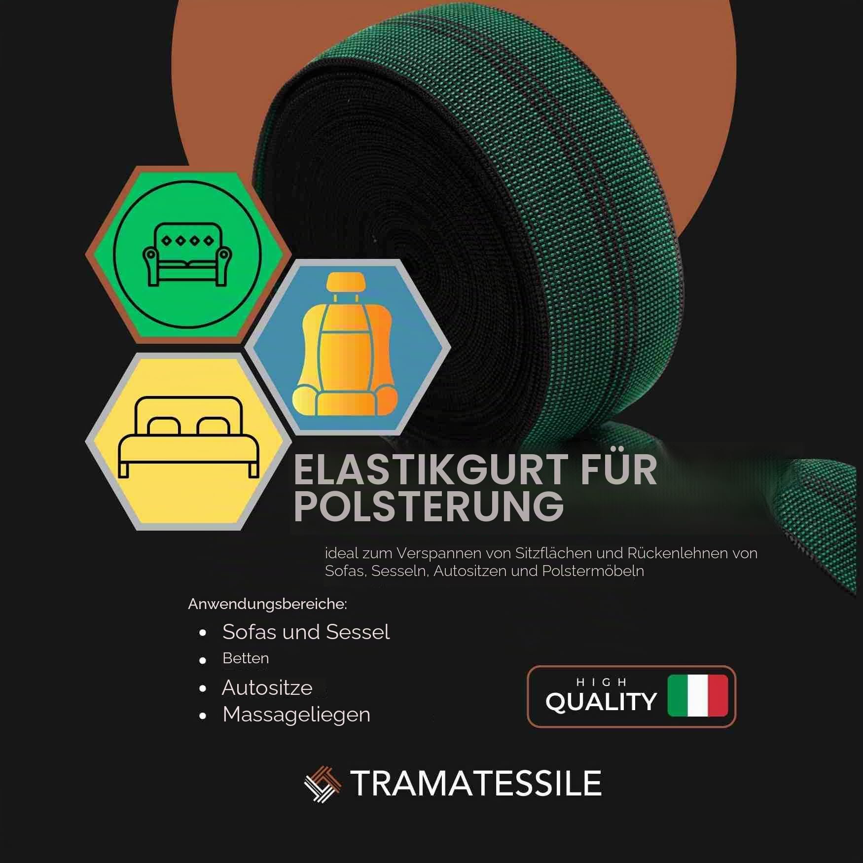 Elastischer Gurt für Polsterungen - Breite 60 mm - Elastisches Band für Sofas und Sessel - Geeignet für Sitze und Rückenlehnen - 3-reihige elastische Gurte - Dehnbar bis zu 60%