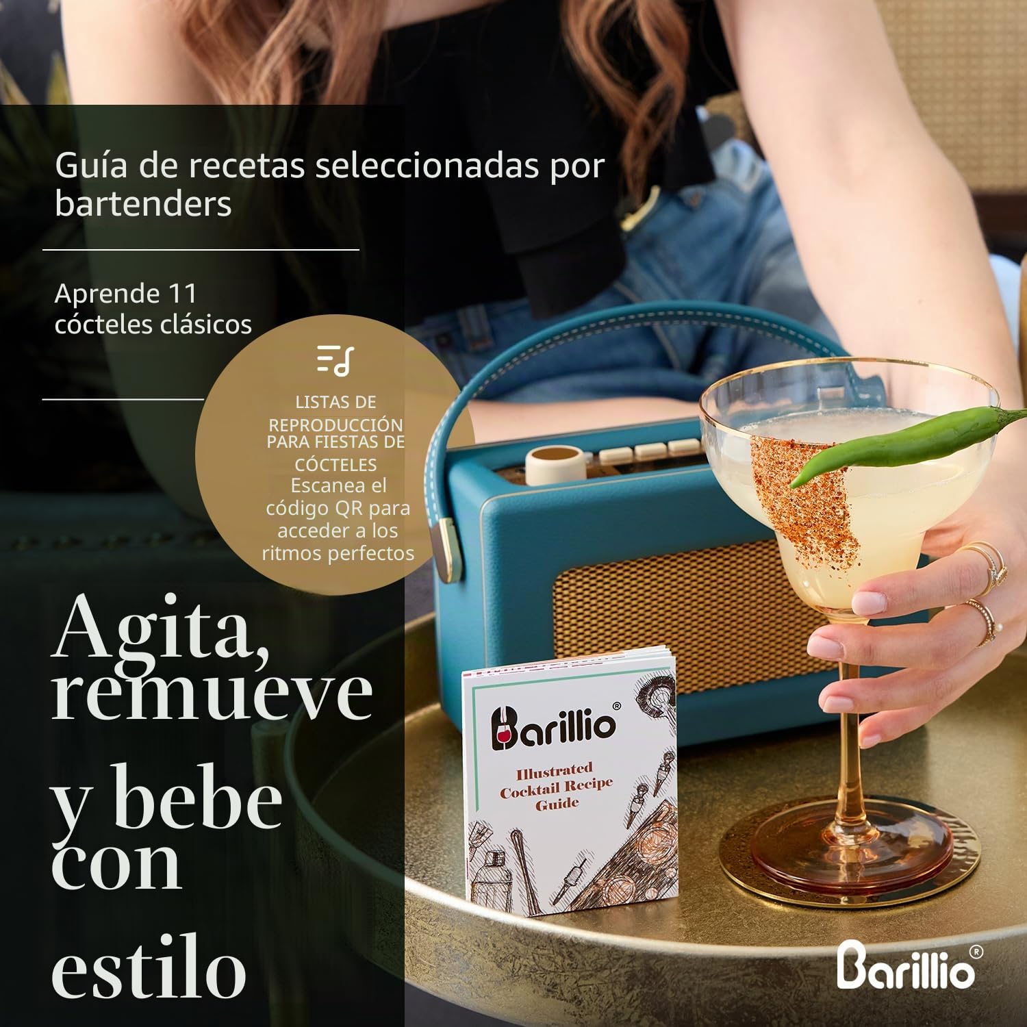 Barillio Juego de herramientas de bar Pro Edition – Juego de coctelera de acero inoxidable – Kit de barman mixología con coctelera Boston, mezclador de bebidas y mortero para cócteles – Accesorios de