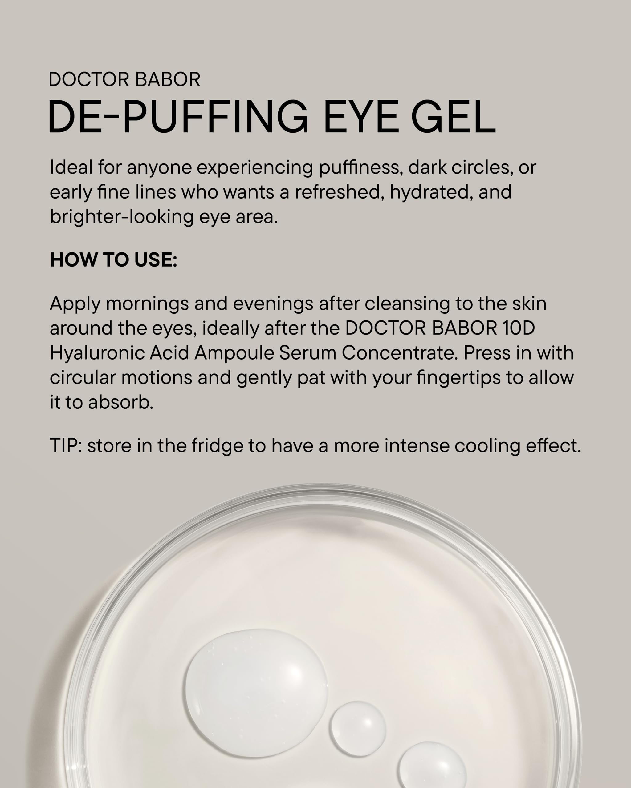 BABOR DOCTOR De-Puffing Eye Gel, Moisturising Eye Cream, Cooling Gel Texture, Anti-Wrinkle, Radiant Eye Area, Eye Care with Multimolecular Hyaluronic Acid, Vegan Formula, 15 ml