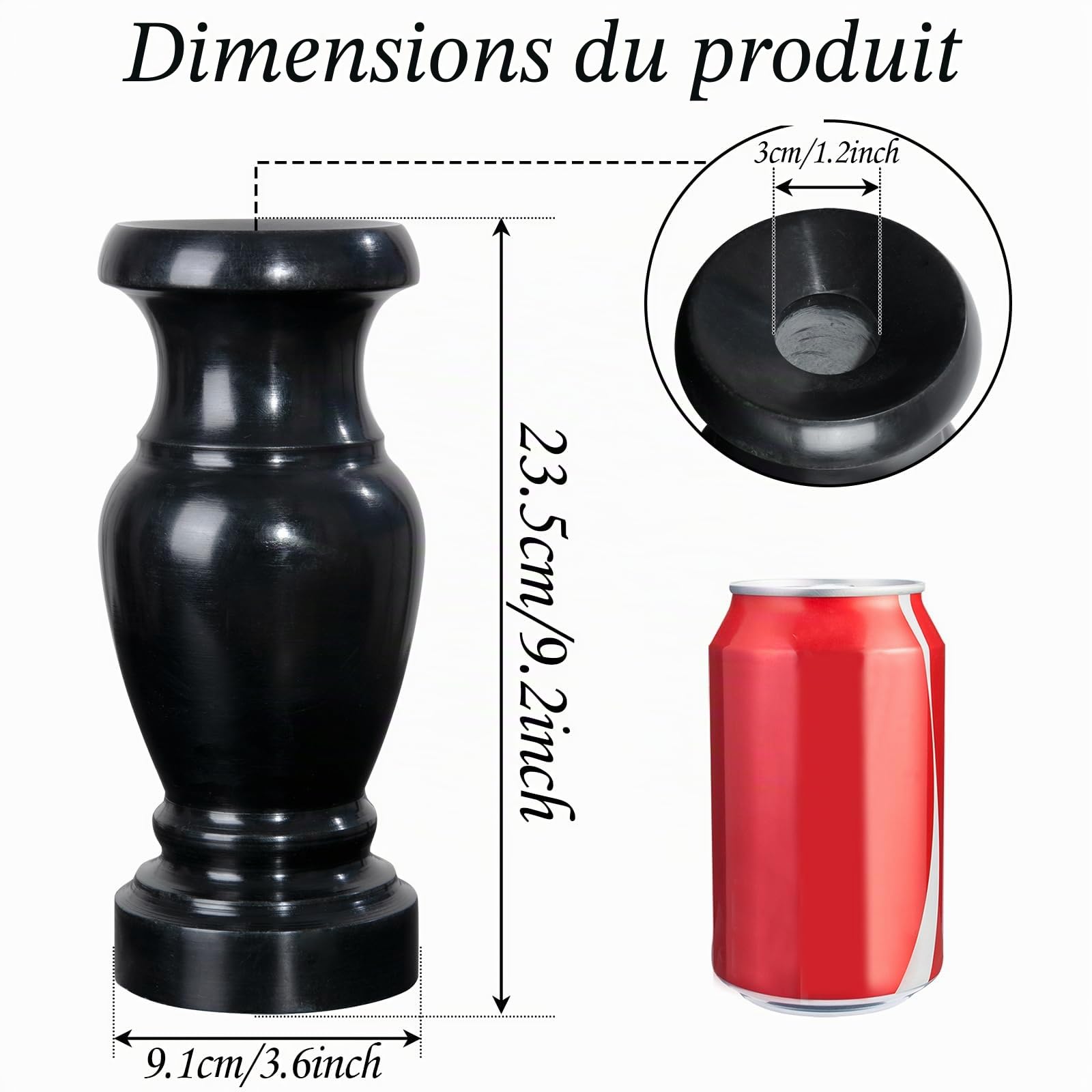 Vase funéraire, vase funéraire en granit pour mémorial, décoration de table, fleurs artificielles ou fleurs fraîches, décorations de tombe pour le jardin (2 pièces, noir), sans trou de drainage