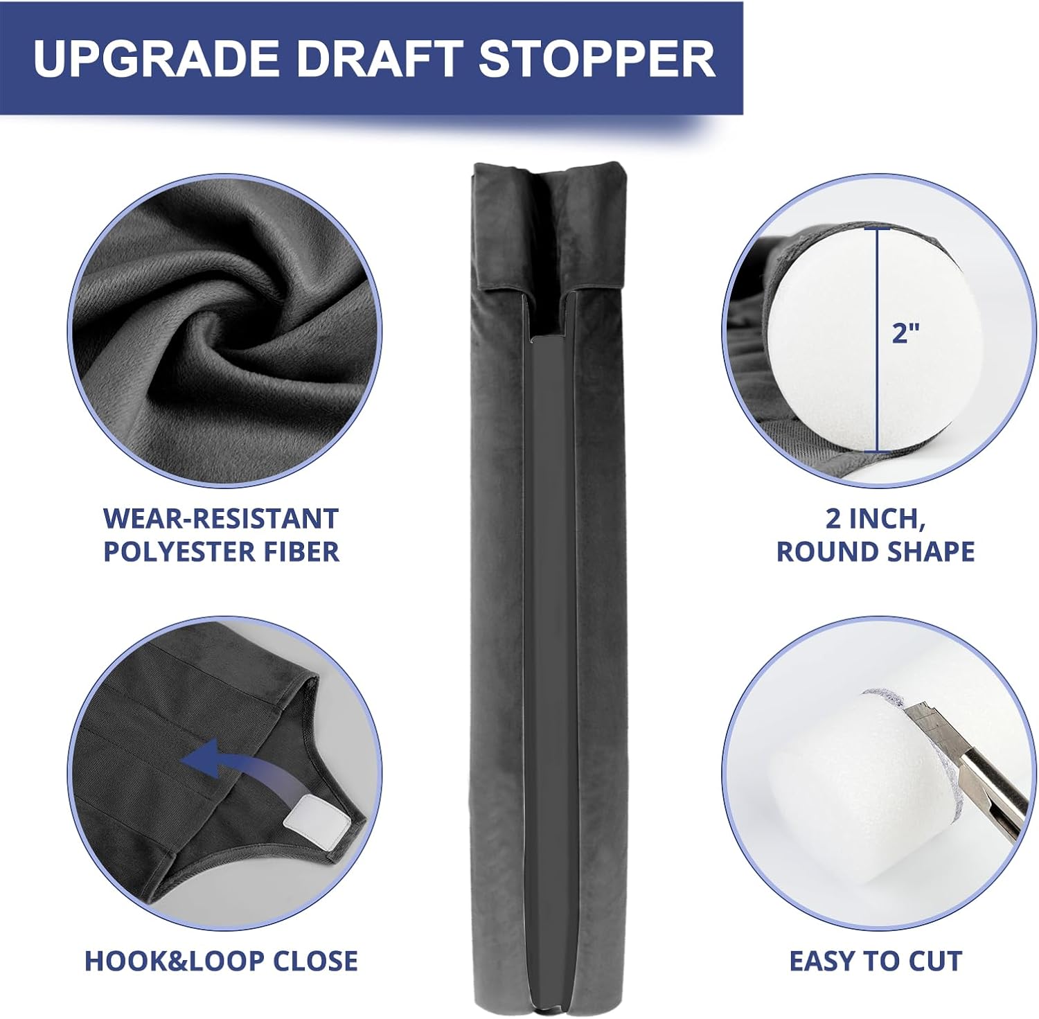 2 Pack Door Draft Stopper for Bottom of Door, 36 Inch Under Draft Air Noise Light Blocker 30"- 36" Double Side Soundproof Sweep Filler Seal Gap up to 1.7" for French Patio Sliding Door Guard, Black