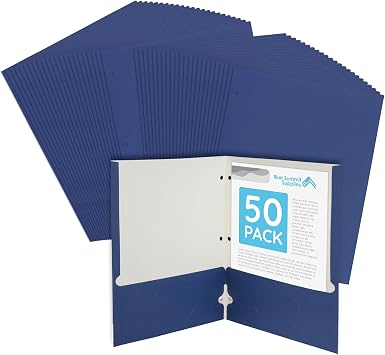 Navy Blue Folders with Pockets, Paper Navy Blue Pocket Folders with Business Card Holder, 3 Hole Punched, for Documents, Presentation, School, and Child Classes, Assorted Colors, 50 Pack