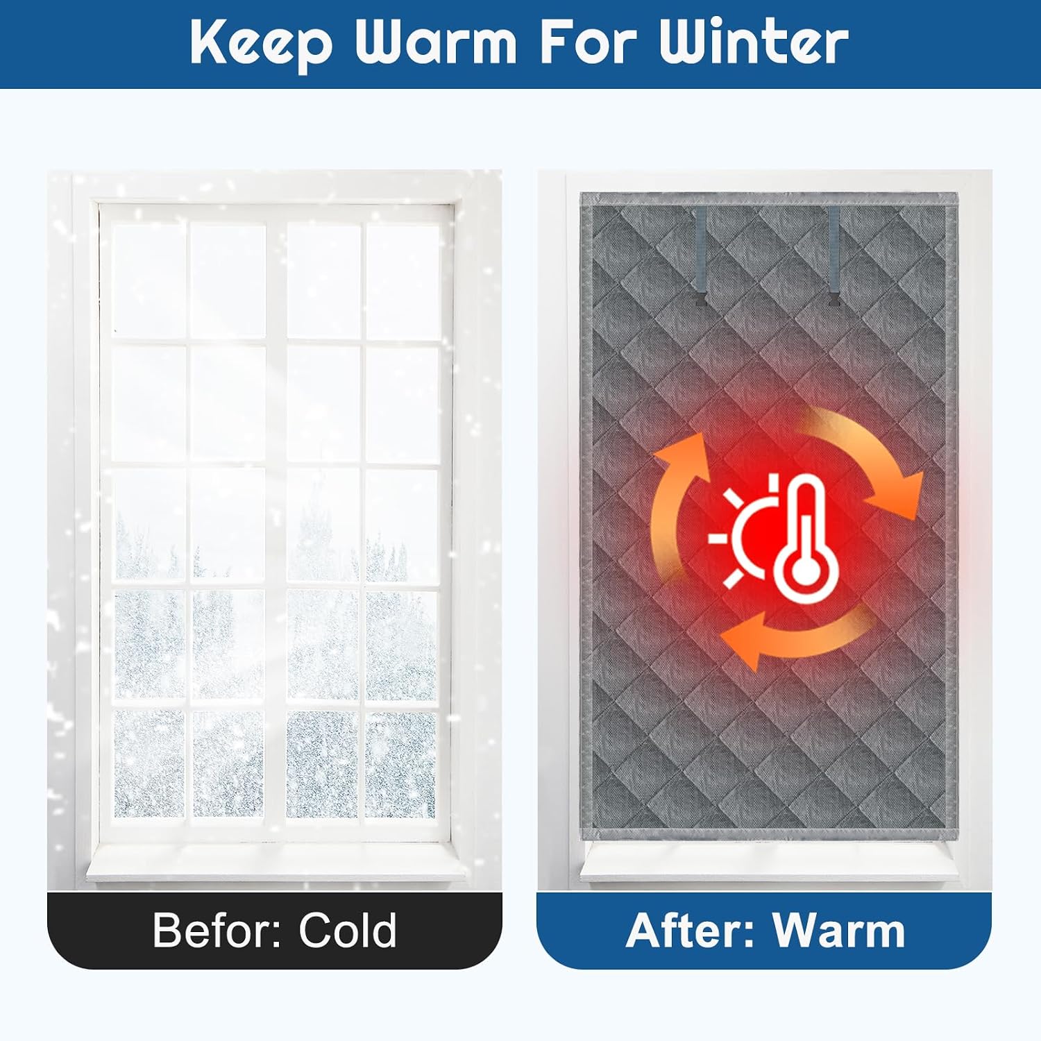Window Insulation kit, 3-Layer Cotton Thermal Insulated Window Cover 47 Inch x 63 Inch Oxford Winter Window Covering Velcro Insulation Curtain for Cold Weather to Keep Warm (37inch X 61inch)