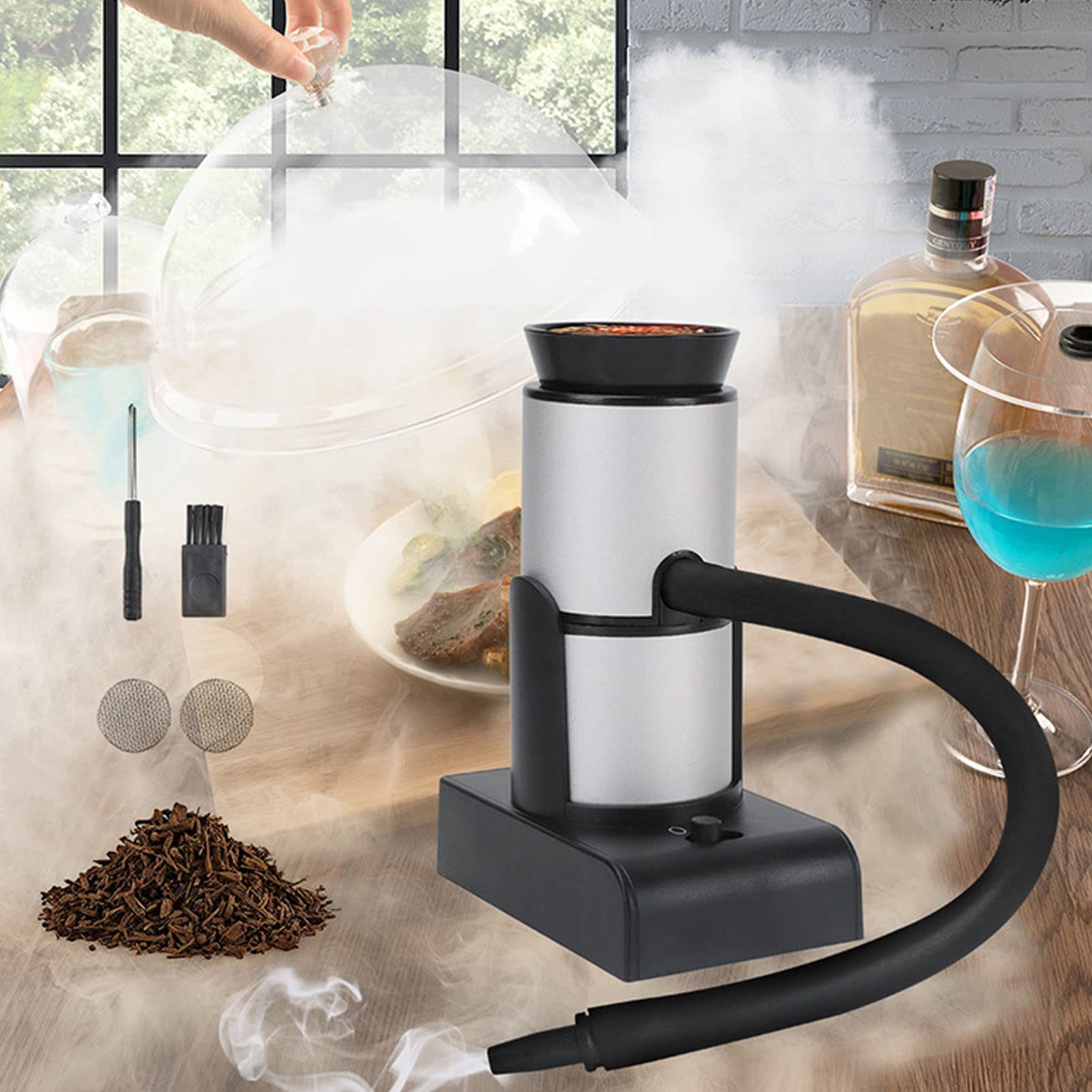 Affumicatore di Alimenti per Cocktail, Infusore di Fumo per Interni Portatile per La Cottura di Alimenti, Bevande per Cocktail, Whisky, Bistecche, Salmone, Formaggio, Barbecue E Pizza