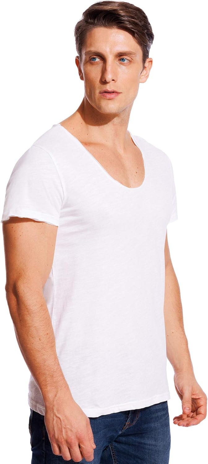 V Neck T Shirts Mens Scoop Neck Short Sleeve Slim Fit Basic Tee Casual Top - Image 4
