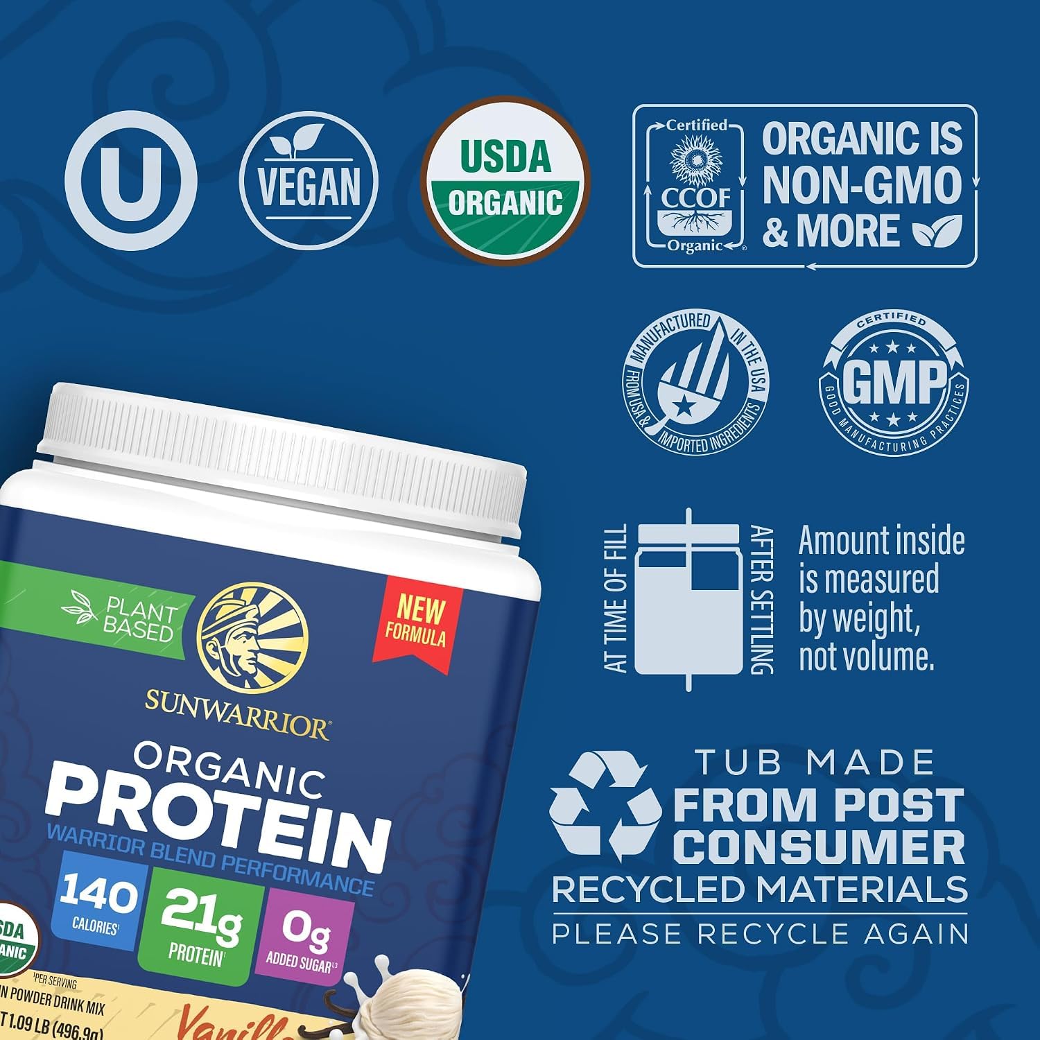 Sunwarrior Organic Vanilla Warrior Blend Performance Protein, 17.44 OZ — Amazon image 3