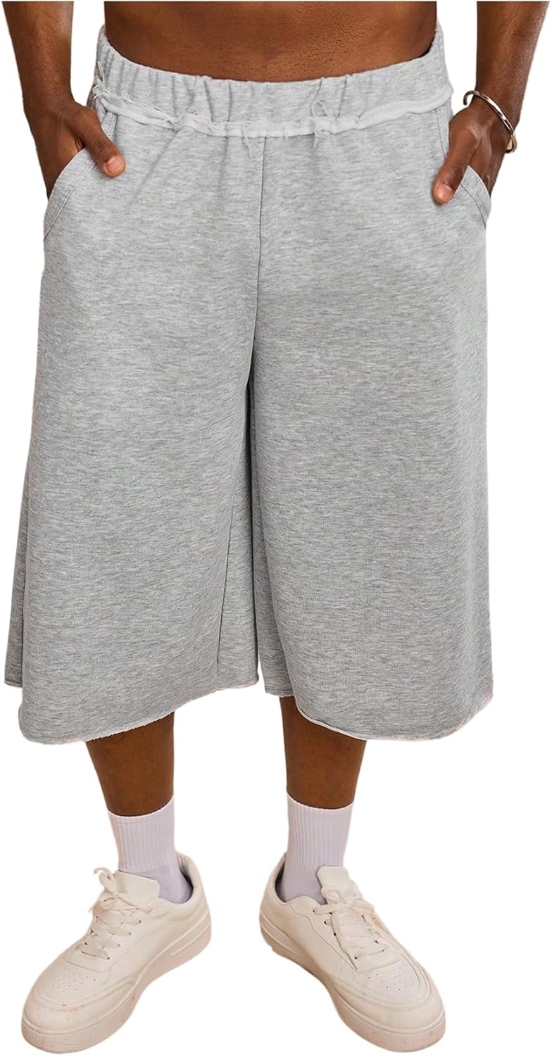 Verdusa Men's Athletic Sweat Shorts Capri Basketball Workout Shorts Wide Leg Oversized Shorts with Pockets Streetwear