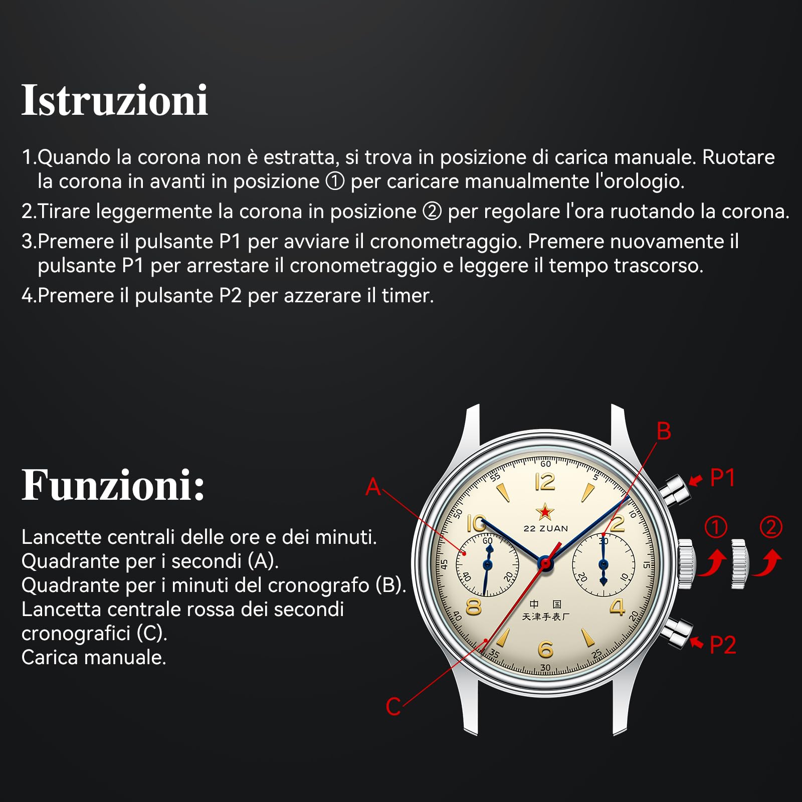 Sea Gull Orologio da polso meccanico da uomo, Seagull 1963 Aviation Cronografo Pilot Orologio meccanico a carica manuale, edizione internazionale GD 1963, ST1901