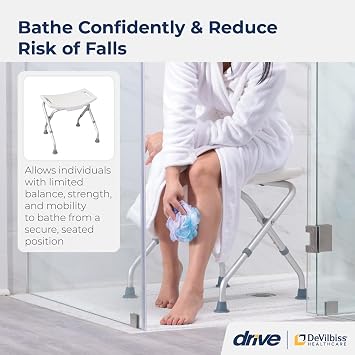 Drive Medical 12486 Folding Shower Chair, Bath Bench with Drainage, White
