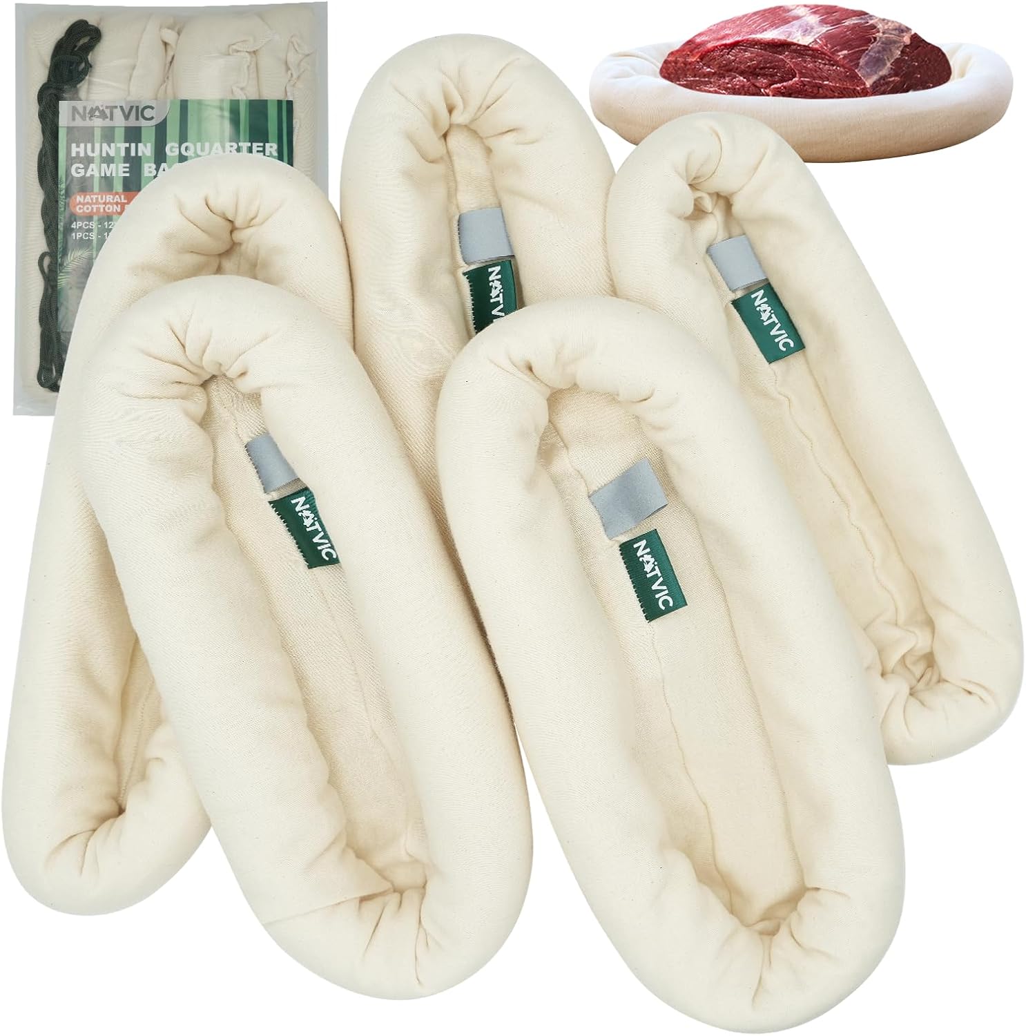 Elk Game Bags for Hunting, 100% Natural Cotton Breathable Meat for Big Game & Deer, Reusable Field Dressing Quarter Bags, 5-Pack (4x12 x48, 1x12 x28)